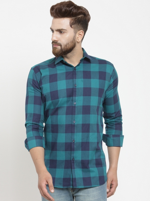 

JAINISH Men Sea Green & Navy Blue Slim Fit Checked Casual Shirt