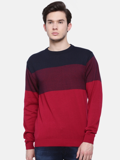 

t-base Men Red & Black Striped Sweater