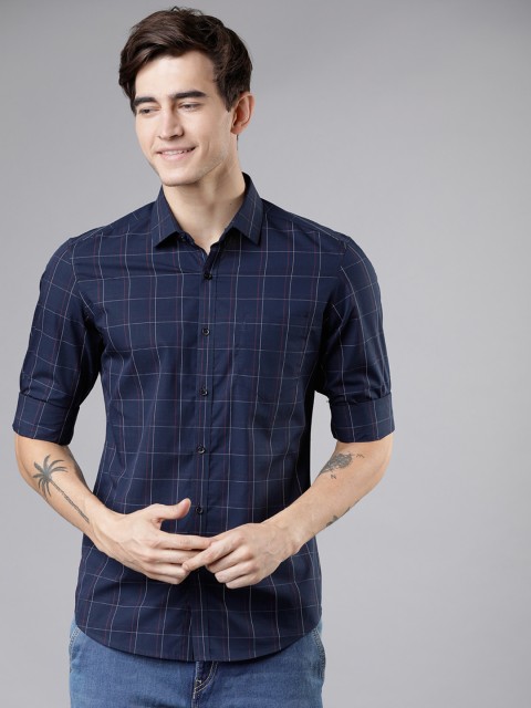 

HIGHLANDER Men Navy Blue Slim Fit Checked Formal Shirt