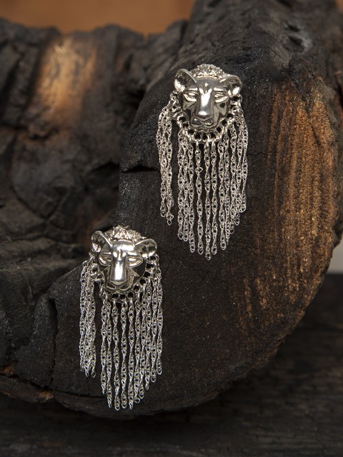 

SASSAFRAS Silver-Toned Animal Shaped Drop Earrings