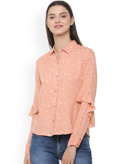 People Women Pink Regular Fit Printed Casual Shirt