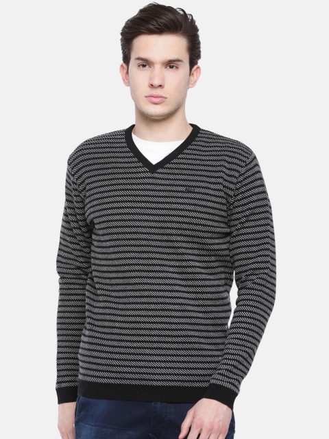 

t-base Men Grey & Black Striped Sweater