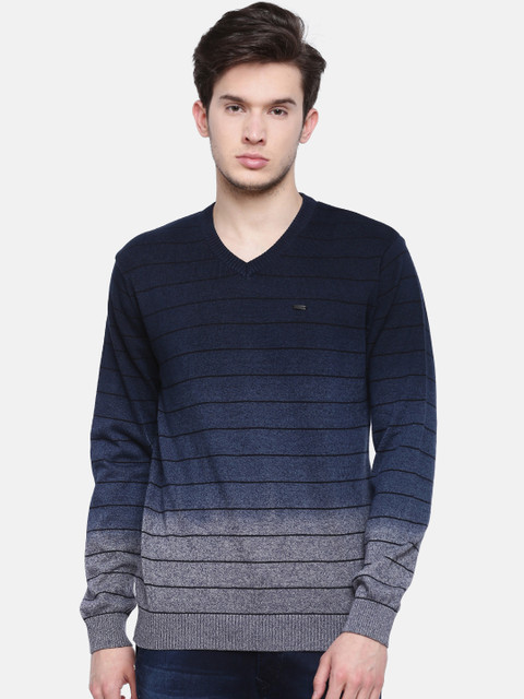 

t-base Men Blue & Grey Striped Sweater