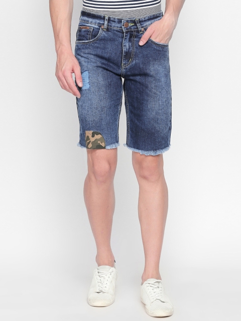 

BOLTS and BARRELS Men Blue Washed Slim Fit Denim Shorts