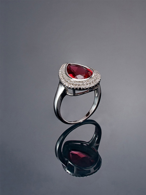 shaze Women Pink & Silver-Toned Rhodium-Plated CZ-Studded Finger Ring
