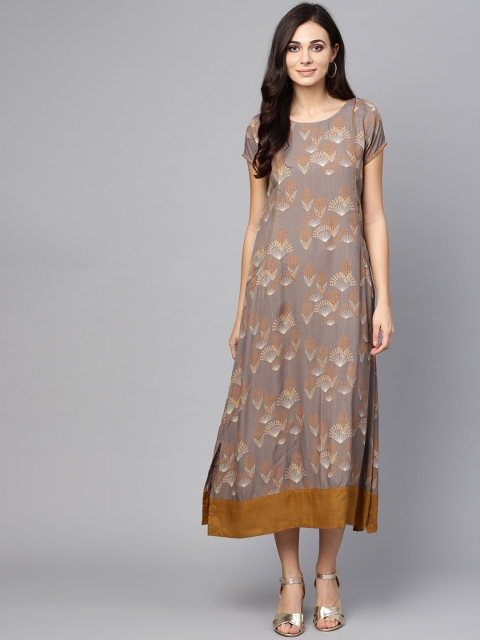 

AKS Women Grey Printed A-Line Dress