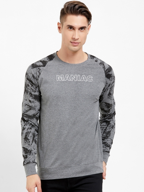

Maniac Men Charcoal Grey Printed Round Neck T-shirt