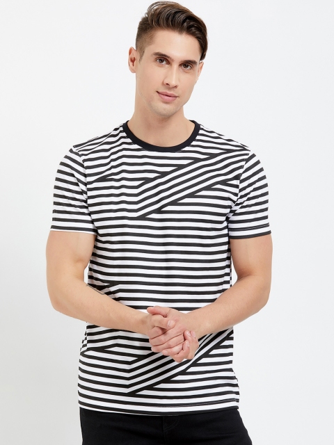

Maniac Men White & Black Striped Round Neck T-shirt