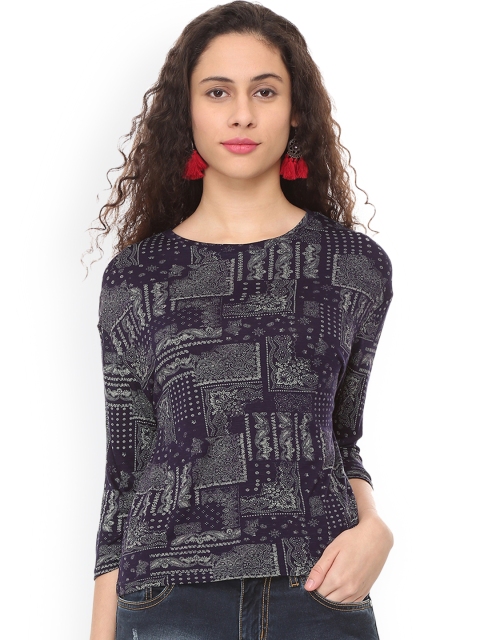 

People Women Navy Blue Printed Top
