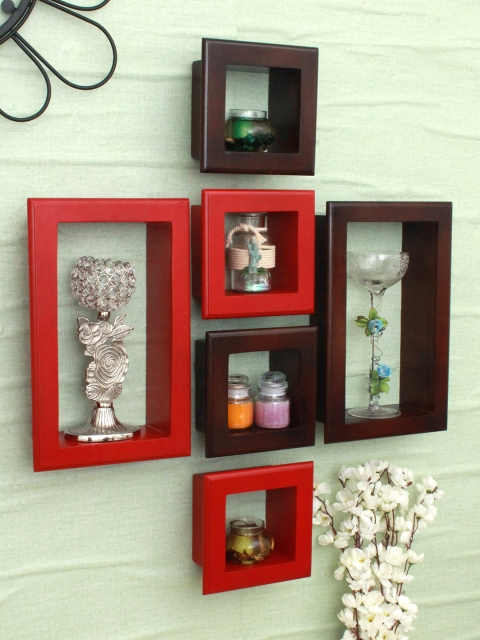 

Home Sparkle Set Of 6 Solid MDF Basic Wall Shelf Frames, Brown