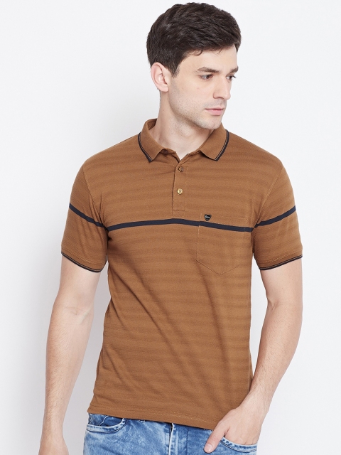

Okane Men Brown Striped Polo Collar T-shirt