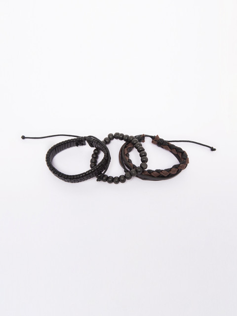 

JEWEL JUNCTION Men Set Of 3 Leather Handcrafted Bracelets, Black