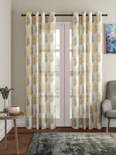 

Soumya Yellow & Off-White Printed Sheer Long Door Curtain