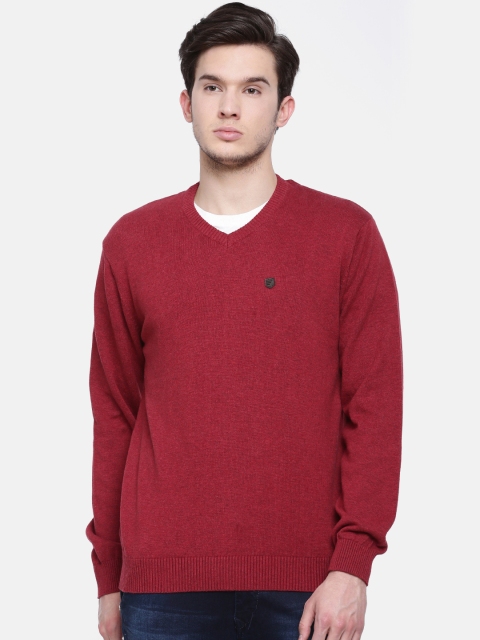 

t-base Men Maroon Solid Sweater