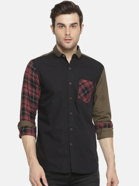 Campus Sutra Men Black Regular Fit Solid Casual Shirt