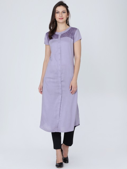 

Ojjasvi Women Lavender Solid A-Line Kurta