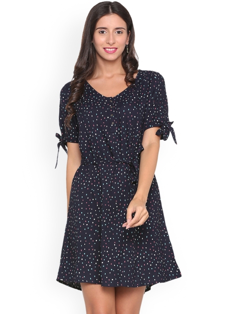 

People Women Navy Blue Printed A-Line Dress