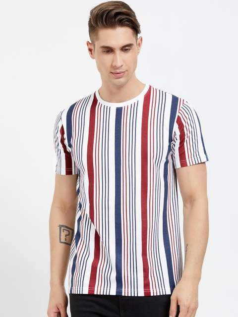 

Maniac Men White & Blue Striped Round Neck T-shirt