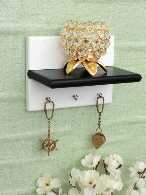 

Home Sparkle White & Black MDF Wall Shelf with Keyholders