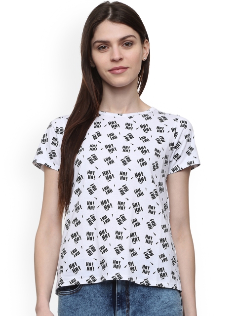 

People Women White Printed Round Neck T-shirt