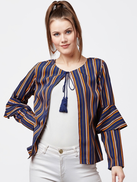 

RARE Navy Blue & Mustard Striped Tie-Up Shrug