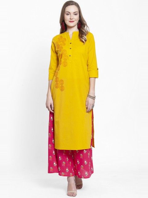 

Varanga Women Mustard Yellow & Fuchsia Printed Kurta with Palazzos