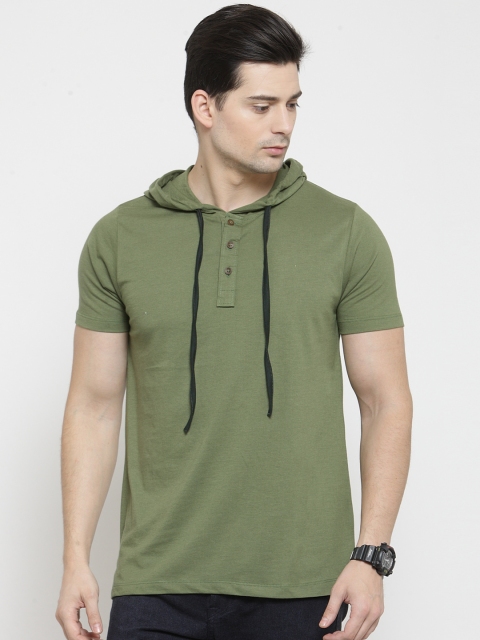 

Kalt Men Green Solid Hood T-shirt