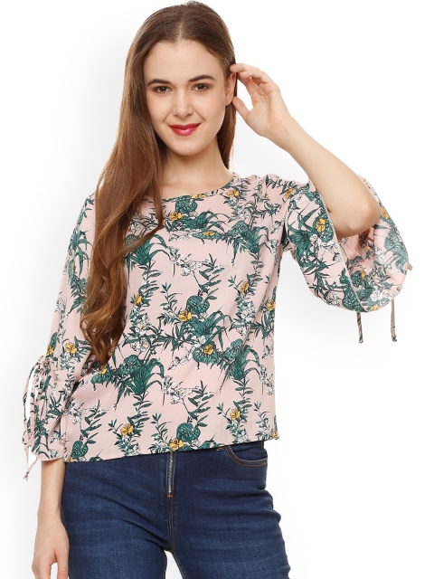 

People Women Pink & Green Printed Top