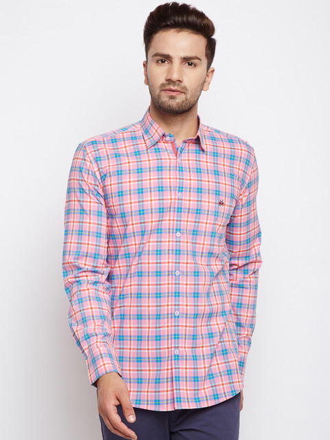 

Crimsoune Club Men Pink Slim Fit Checked Casual Shirt