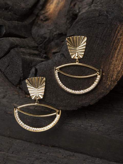 

SASSAFRAS Gold-Toned Contemporary Drop Earrings