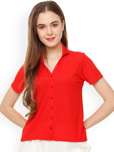 

People Women Red Regular Fit Solid Casual Shirt