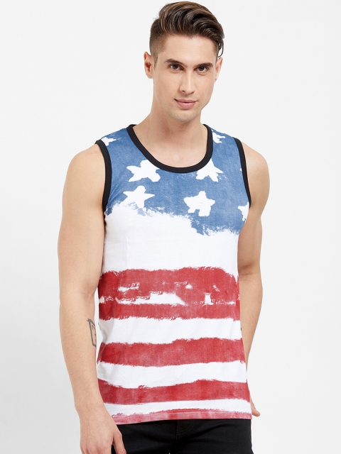 

Maniac Men White & Blue Printed Round Neck T-shirt