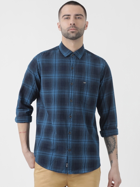 

Monte Carlo Men Navy Blue Regular Fit Checked Casual Shirt