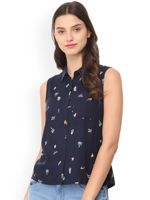 

People Women Blue Regular Fit Printed Casual Shirt
