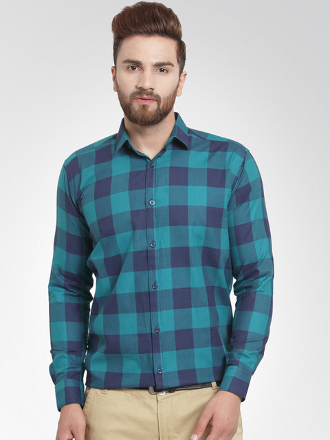 

JAINISH Men Sea Green Classic Slim Fit Checked Casual Shirt