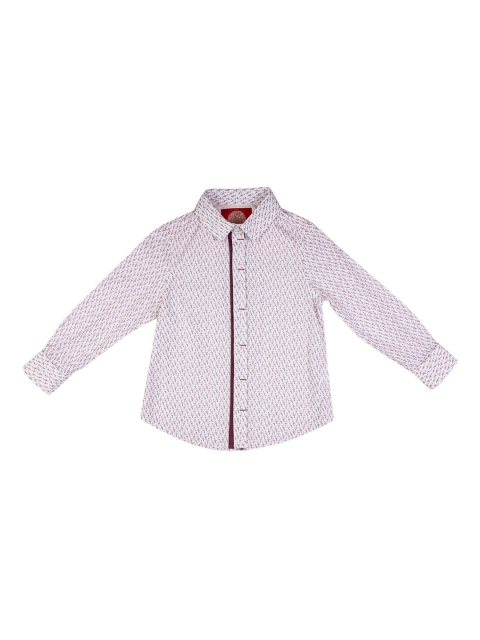 

One Friday Boys Off-White & Red Regular Fit Printed Casual Shirt