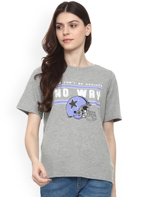 

People Women Grey Printed Round Neck T-shirt