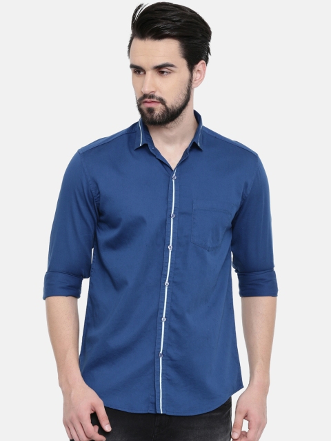 

CINOCCI Men Blue Slim Fit Solid Casual Shirt