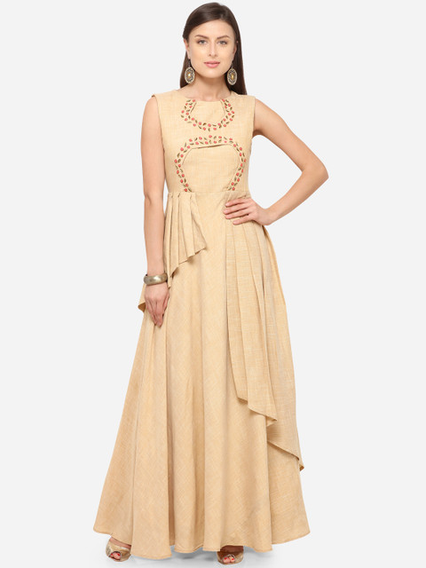 

RIYA Women Beige Embellished Maxi Dress