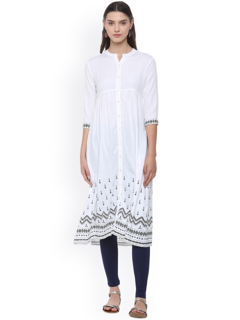 

People Women White & Black Printed A-Line Kurta