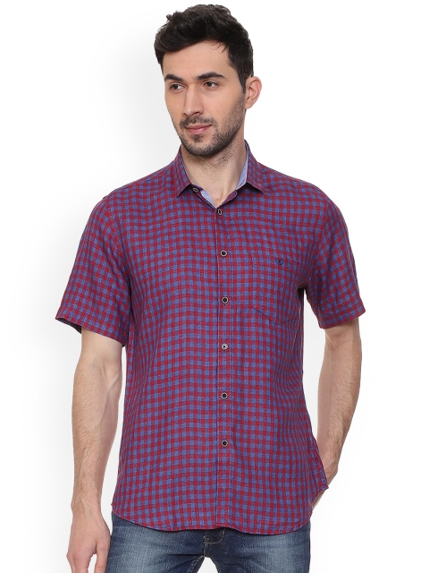 

Van Heusen Sport Men Blue & Red Slim Fit Checked Linen Casual Shirt