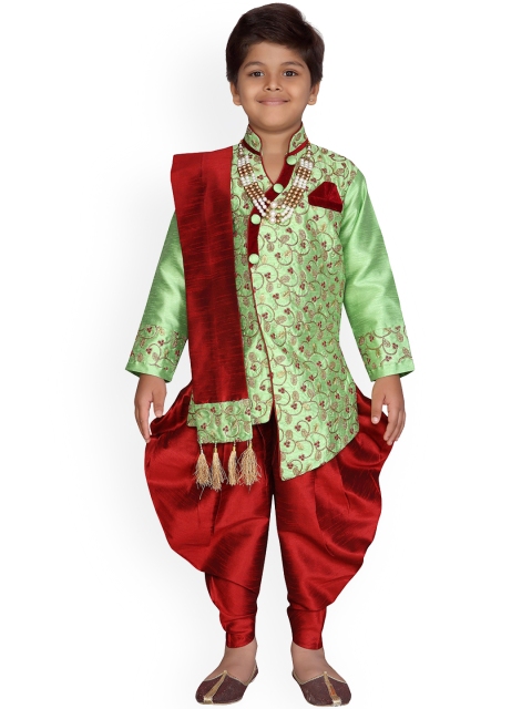 

Aj DEZInES Boys Green & Maroon Printed Sherwani Set
