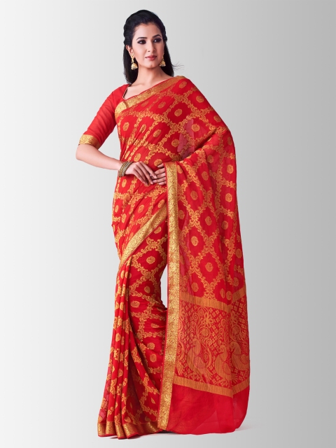 

MIMOSA Red Poly Chiffon Woven Design Kanjeevaram Saree