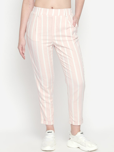

Honey by Pantaloons Women Pink Regular Fit Striped Peg Trousers