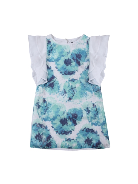 

One Friday Girls Off-White & Green Embellished A-Line Dress