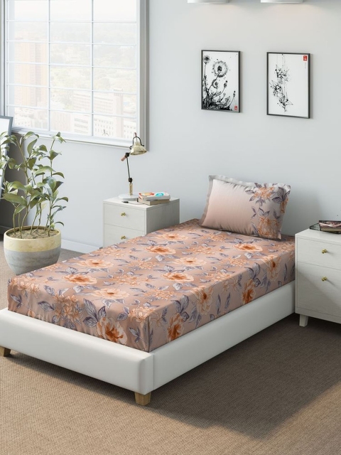 

DDecor Brown & Grey Floral 140 TC Cotton 1 Single Bedsheet with 1 Pillow Cover