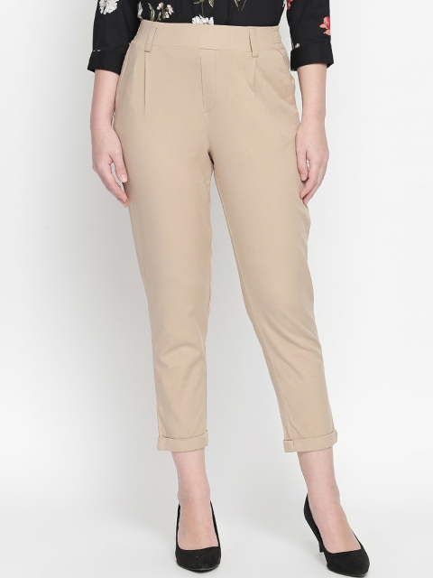 

Honey by Pantaloons Women Beige Regular Fit Solid Cigarette Trousers