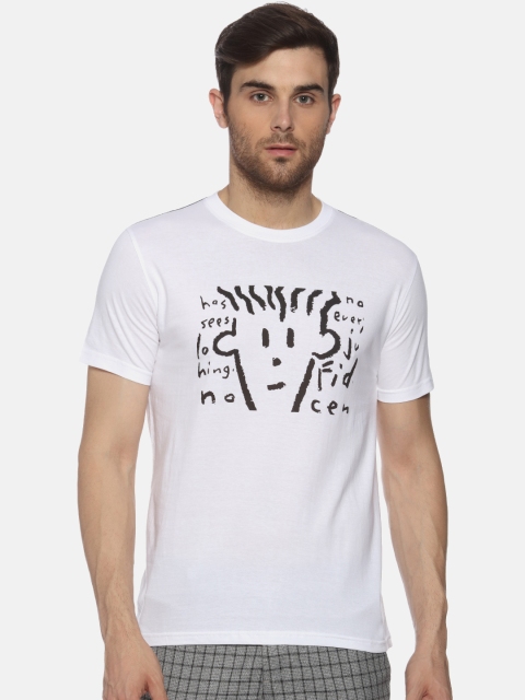 

FIDO DIDO Men White Printed Round Neck T-shirt