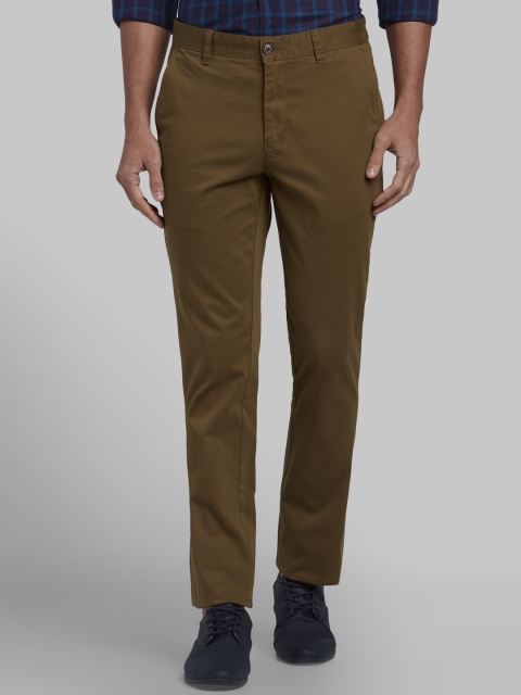 Parx Men Olive Brown Slim Fit Solid Chinos
