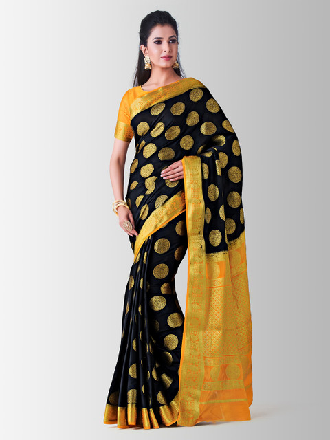 

MIMOSA Black Poly Crepe Woven Design Mysore Silk Saree